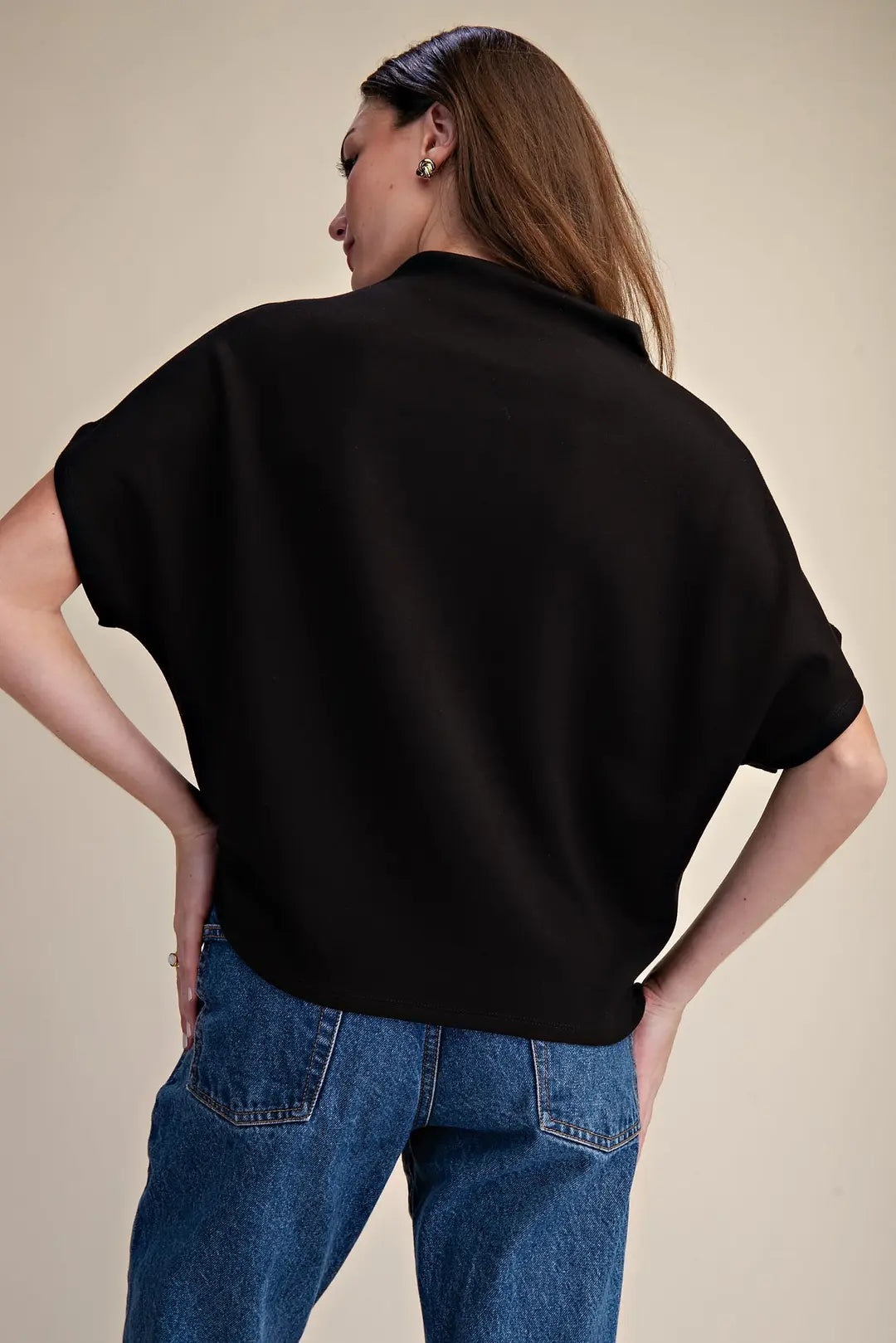 Mock Neck Batwing Sleeve Top