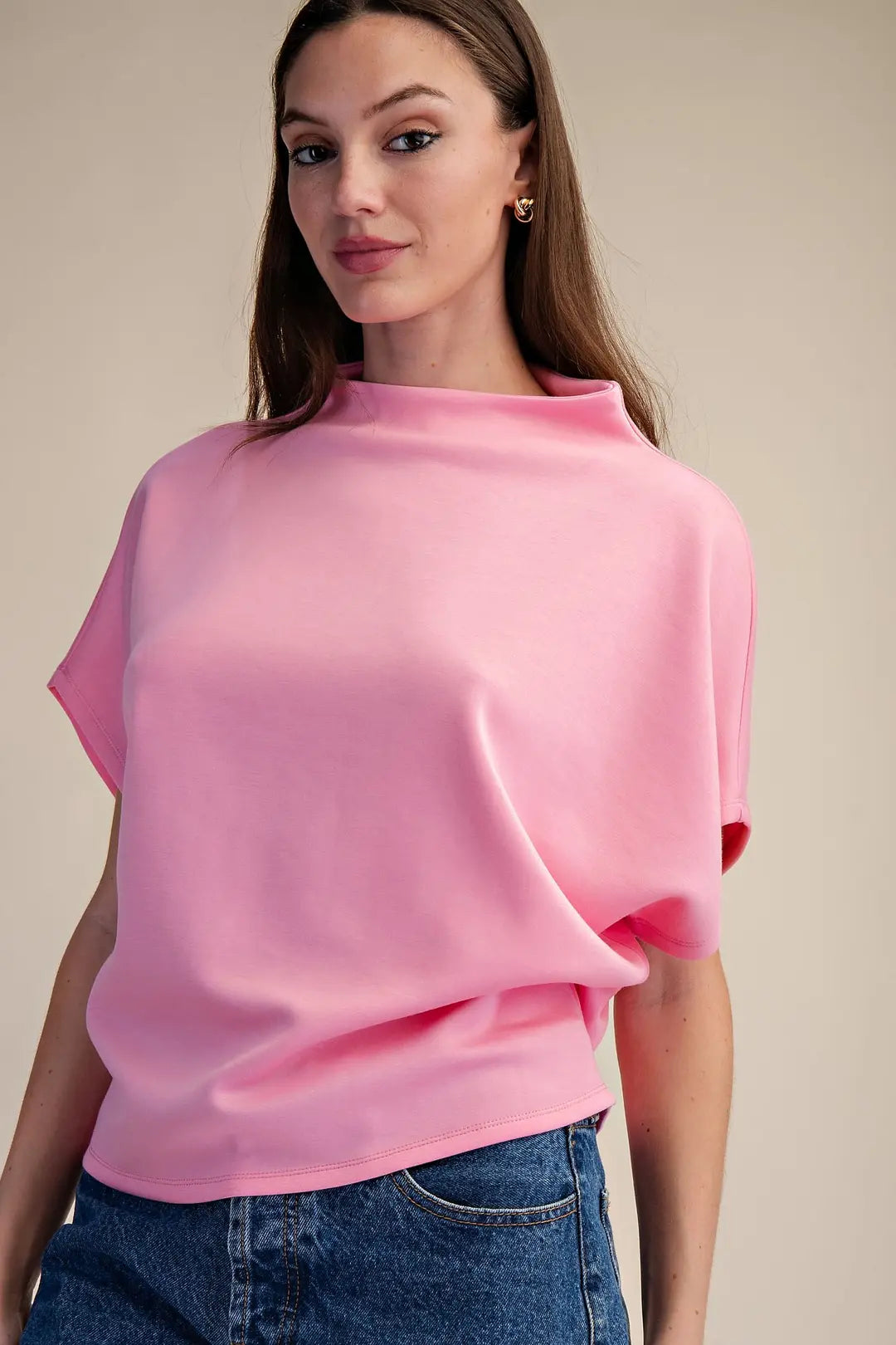 Mock Neck Batwing Sleeve Top