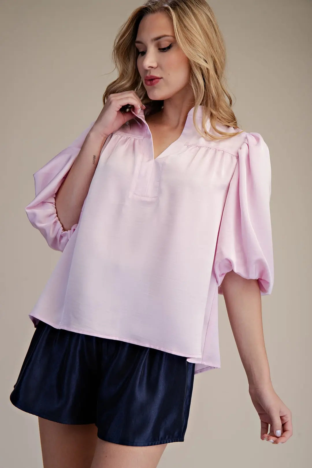 Bubble Sleeve Poplin Top