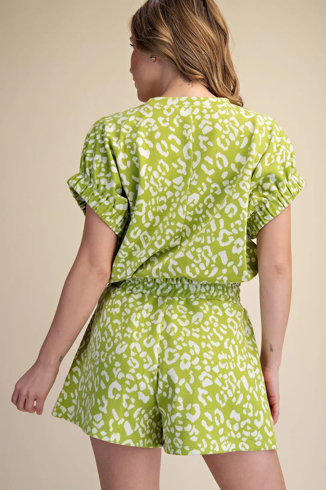 Round Neck Waist Bank Print Top