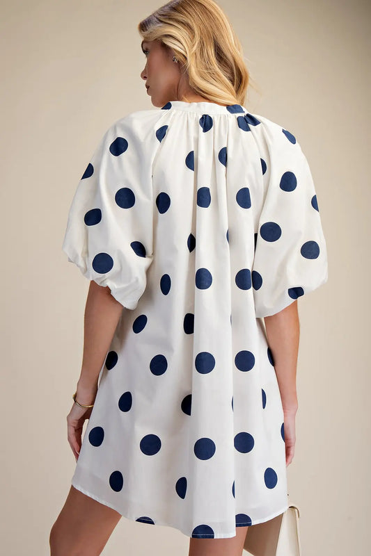 Puff-Sleeve Mini Shift Dress