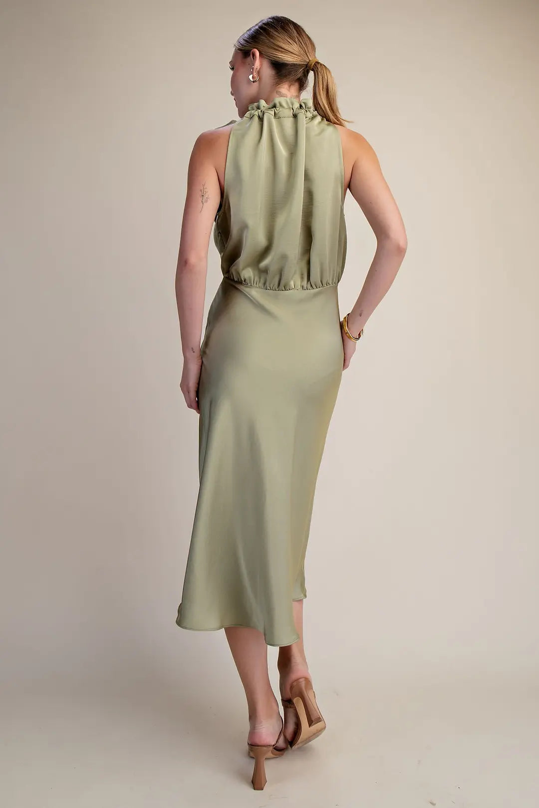 Sleeveless Midi Dress With Ruffle Tie Neck