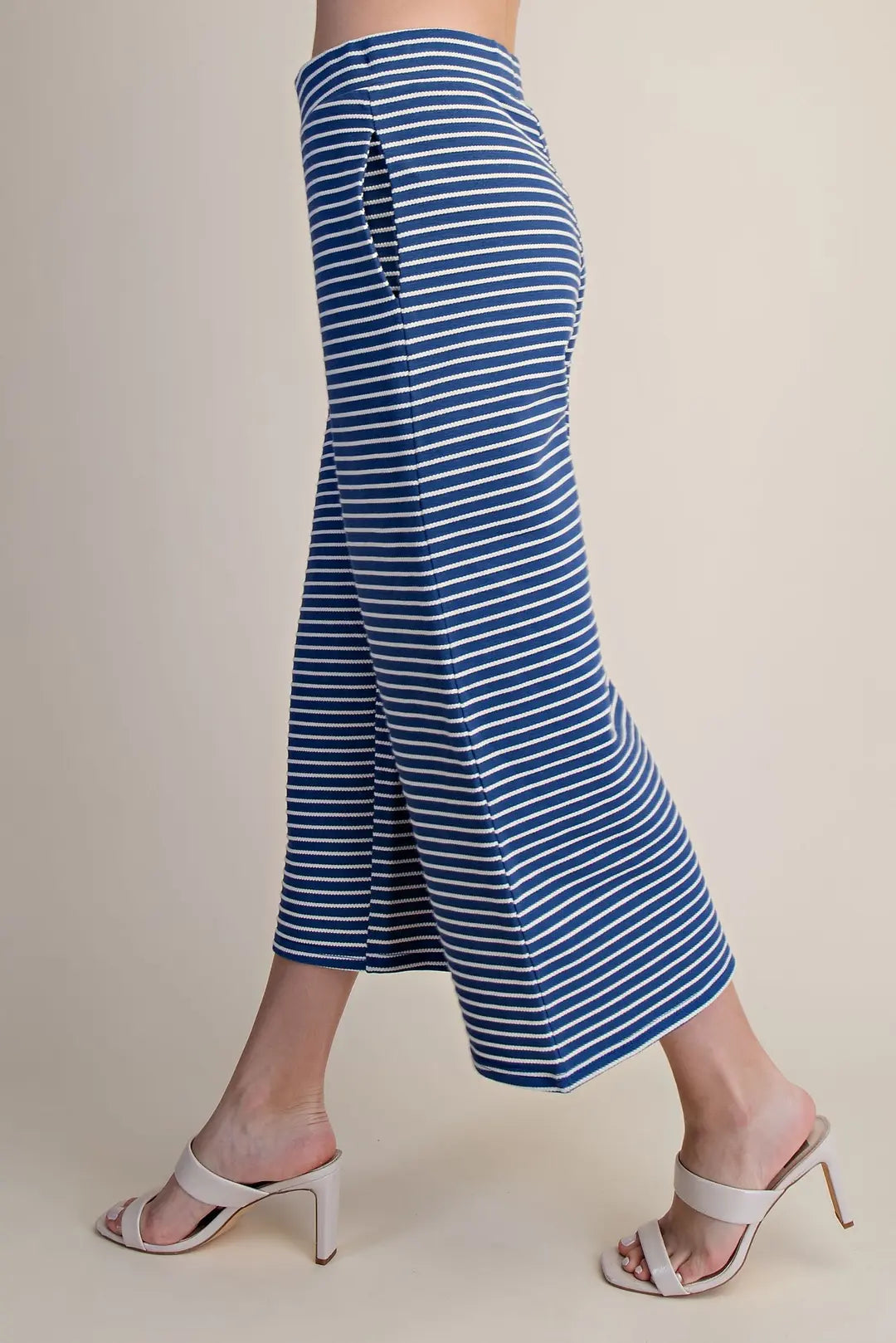 Stripe Pants - High Waist Crop Wide Leg
