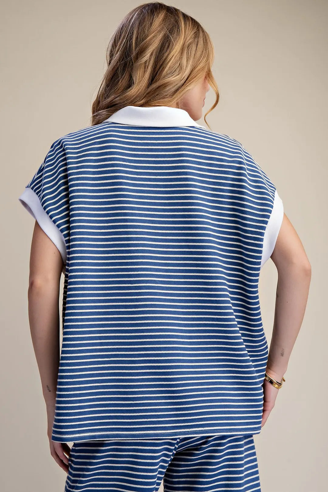 Oversized Pullover Top Collar Neck Textured Stripe