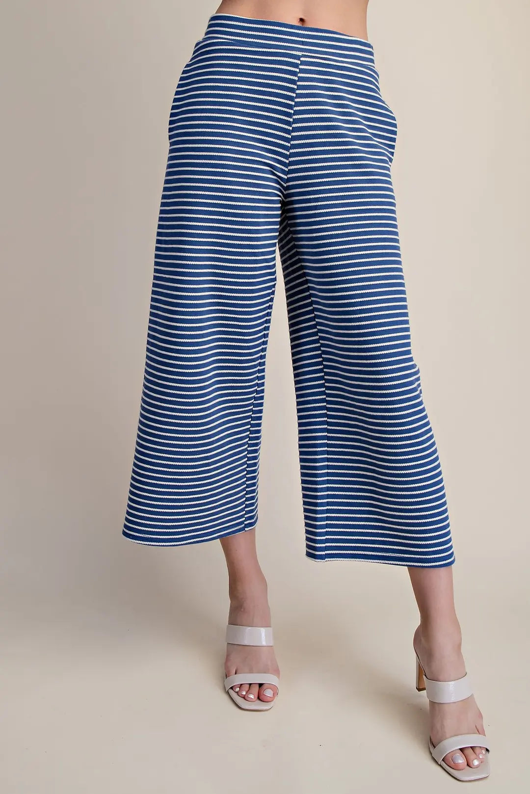 Stripe Pants - High Waist Crop Wide Leg