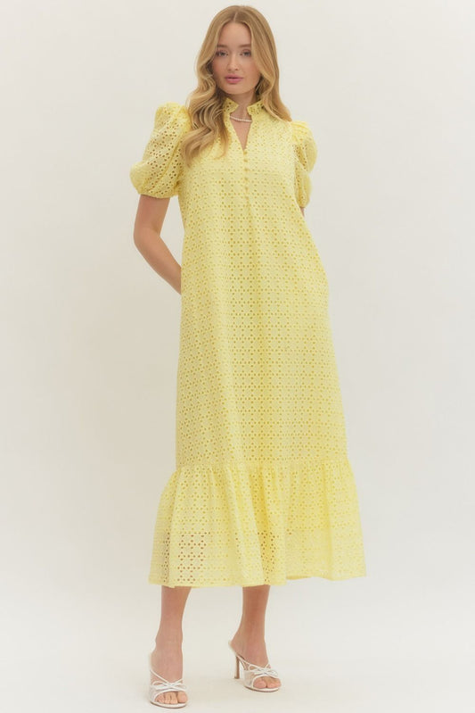 Eyelet Short Puff Midi Dress
