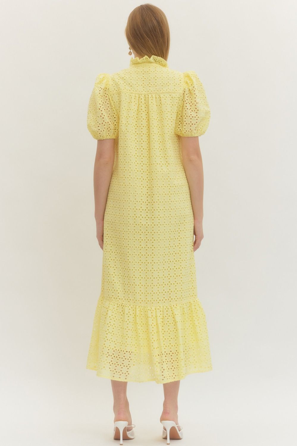 Eyelet Short Puff Midi Dress