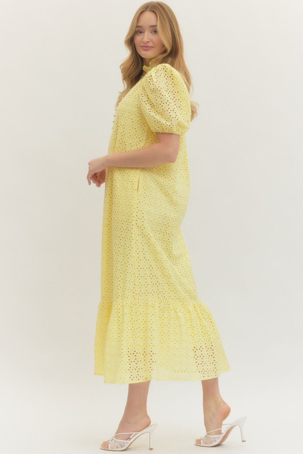 Eyelet Short Puff Midi Dress